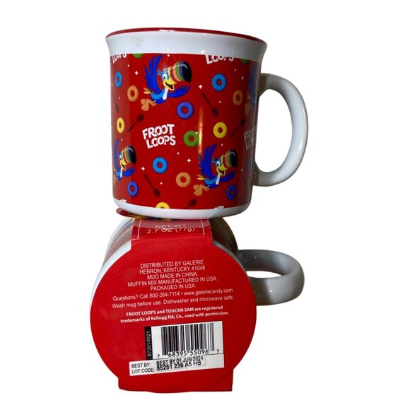 Kellogg'S Other - 2 Kelloggs Froot Loops Ceramic Mug Muffin Kit With Muffin Mix 2.7 Oz Red/White